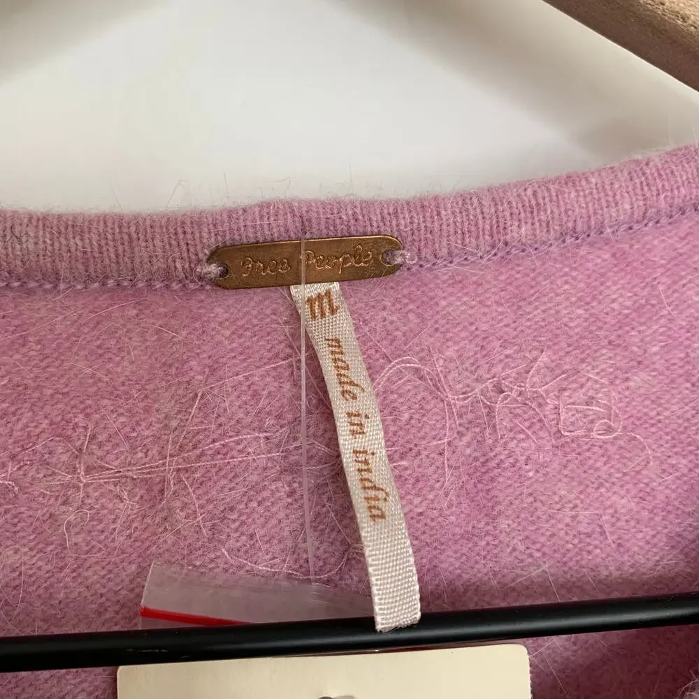Free People Pink Embroidered Cardigan Sweater Womens Medium New Lilac